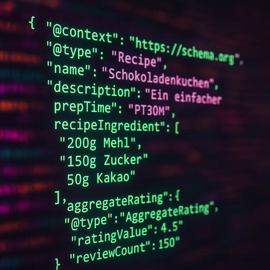Strukturierte Daten im JSON-LD-Format – Beispielcode für SEO und maschinenlesbare Informationen in modernen KI-Browsern.