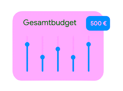 Graphical representation of a total budget with sliders and an amount of €500.