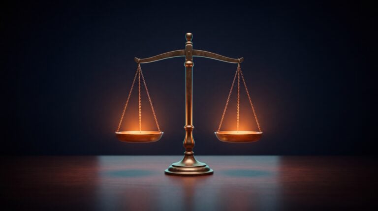 SEO costs in view: glowing beam balance in the dark as a symbol for price and performance of SEO