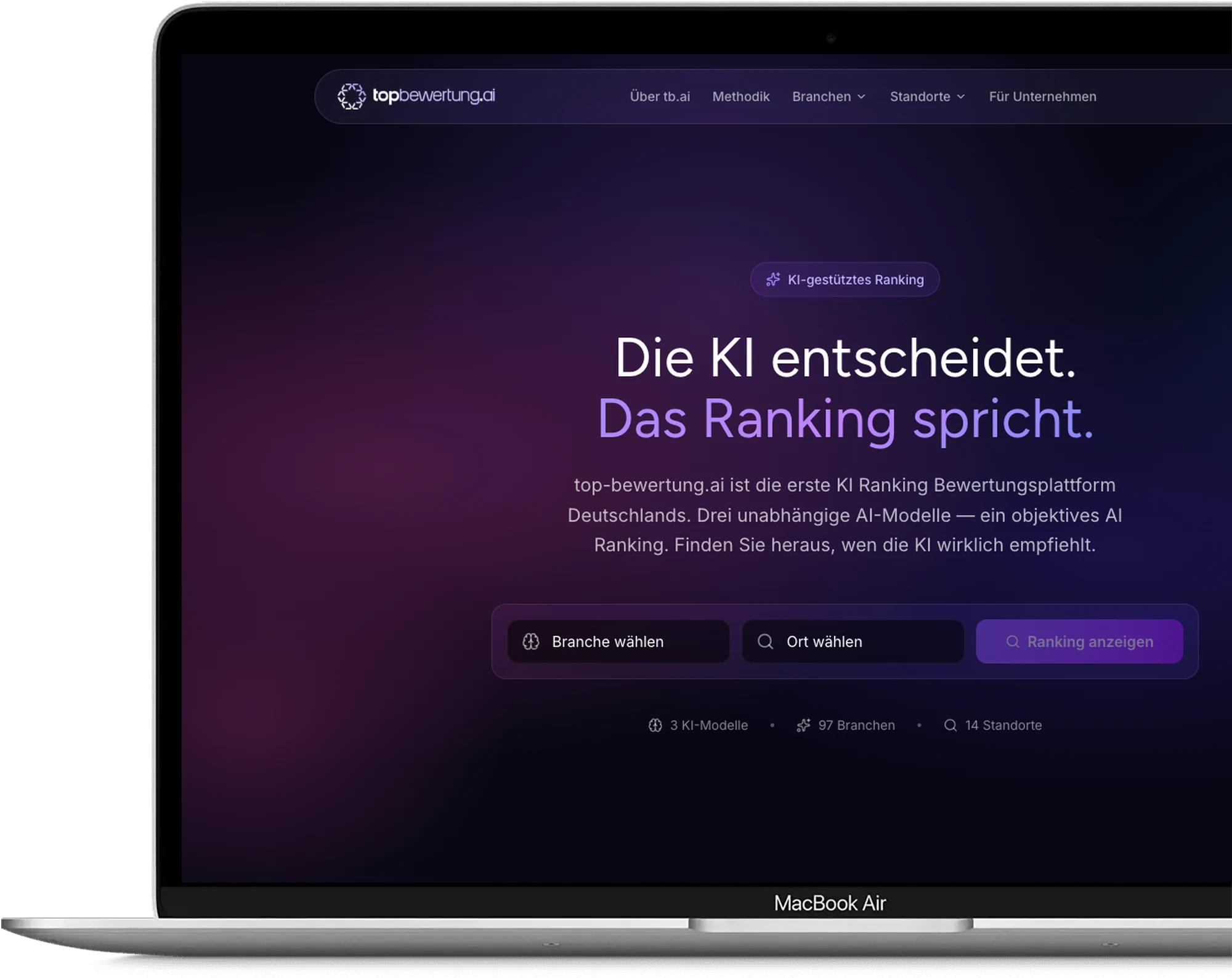 Top-Bewertung AI – KI-Ranking-Plattform im Laptop-Mockup